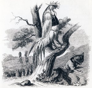 El gallo y el zorro - Fábulas de La Fontaine de Grandville