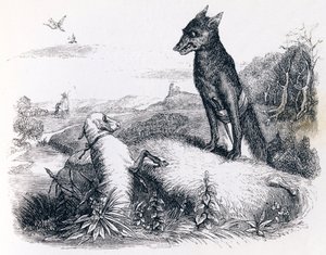 El lobo y el cordero - Fábulas de La Fontaine de Grandville