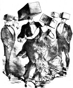 Ilustración sin firma para la partitura musical de una obra de Emile Fischer titulada "Polka des hamteaux", finales del siglo XIX - principios del XX - esta composición anónima evoca tanto las invenciones del precursor Grandville como las de futuros surrea de Grandville (1803 47)