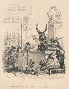 Votos de matrimonio de insectos. Viñetas ilustradas por JJ Granville. Grabado firmado por Godard en la parte titulada "Las aventuras de una mariposa" escrito por PJ Stahl en "Escenas de la vida privada y pública de los animales". París, J. Hetzel y Paulin