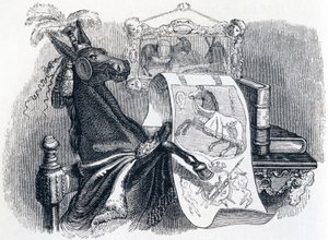El mulo jactándose de su genealogía - Fábulas de La Fontaine de Grandville
