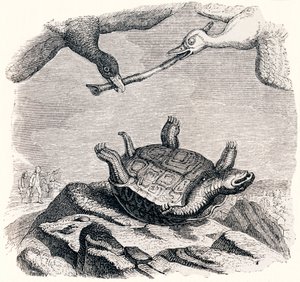 La tortuga y los dos patos (La tortue et les deux canards) - Fábulas de La Fontaine de Grandville