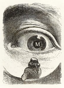 Gulliver es inspeccionado por la hija del granjero en Brobdingnag, de Los viajes de Gulliver de Jonathan Swift de Grandville