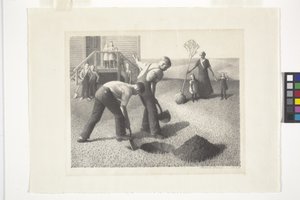 Grupo de plantación de árboles (litografía) de Grant Wood