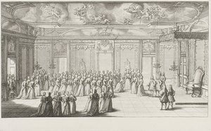 El Salón de Audiencias durante la recepción de la novia en el Palacio de Dresde el 2 de septiembre de 1719 de Gerard Jean Baptiste Scotin