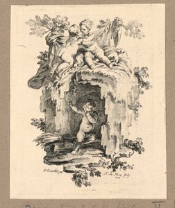 Querubines alrededor de una cueva de Gravelot