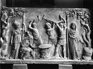 Hefesto y los cíclopes forjando el escudo de Aquiles (mármol) (foto en blanco y negro). de Greco Roman Greco Roman
