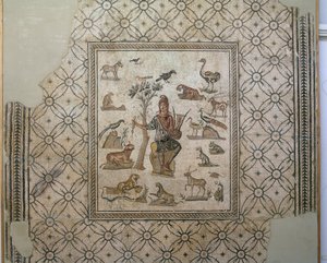 Orfeo rodeado de animales, mosaico policromado