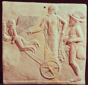 Afrodita y Hermes montando en un carro tirado por Eros y Psique, 470 a.C. de Greek