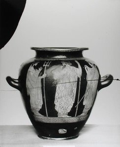 Ático de figura roja que representa a Poseidón, Zeus y Hera, 525-400 a.C. de Greek