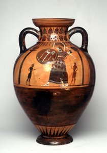 Vaso de figuras negras que representa a Atenea blandiendo un escudo y una lanza, 550 a.C. (cerámica) de Greek