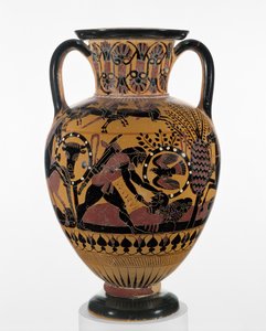 Ánfora de cuello de figuras negras calcidias con Odiseo matando a un tracio, c.540 a.C. de Greek