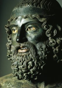 Detalle de la cabeza de la Estatua A o el Joven de los Bronces de Riace de Greek