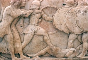 Lucha fuera de Troya, friso del Tesoro de Siphnian, c.525 a.C.