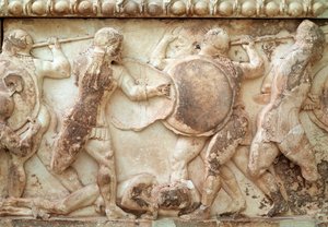 Gigantomaquia (batalla entre dioses y gigantes) (relieve, friso, 525 a.C.) de Greek