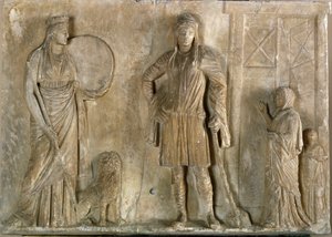 Divinidades frigias Cibeles y Atis, su hijo y amante. Relieve de mármol del siglo II a.C. Museo Arqueológico, Venecia de Greek