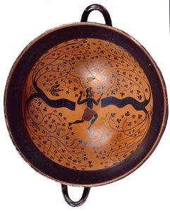 Arte griego: Copa jónica en cerámica con figuras negras conocida como “copa con el pájaro” de Greek