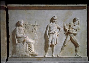 Arte griego: competencia musical entre Apolo y Marsias de Greek