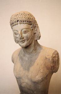 Jinete Rampin, estatua ecuestre en mármol, ca 550 a.C., civilización griega, siglo VI a.C. (detalle)