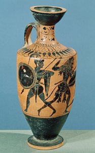 Lécito de estilo ático, que representa a Hércules y las Amazonas de Greek School
