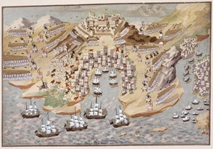 Vista aérea del oeste de Grecia centrada en Vonitsa, de la Historia Pictórica de la Guerra de Independencia Griega de Greek School