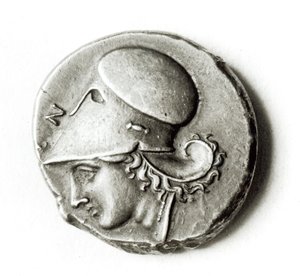 Didracma de Heracles: anverso que representa a Atenea de Greek School