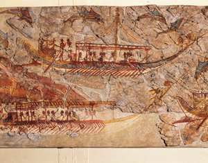 Fresco que representa una procesión de barcos, de Akrotiri, isla de Thera, Santorini, Grecia, detalle, barcos