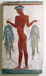 Civilización griega, fresco que representa a un pescador, de Akrotiri, Thera, Santorini, Grecia