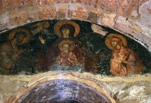 Madre de Dios, pintura mural del nártex, iglesia Afendiko, Monasterio Brontochion de Greek School