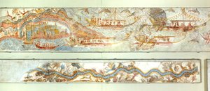 Expediciones navales y paisaje fluvial, fresco de Akrotiri, Thera (hoy Santorini), Grecia, Civilización minoica