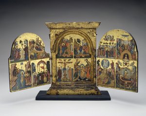 Resurrección de Lázaro; Entrada en Jerusalén; Crucifixión; Descenso de Cristo al Infierno (panel central), segunda mitad del siglo XVI