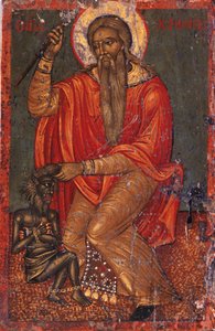 San Caralampo con el diablo de Greek icon