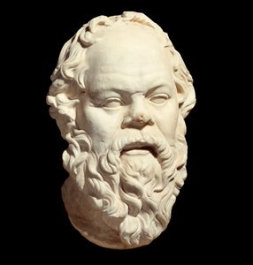 Busto de mármol del filósofo griego Sócrates (470-399 a.C.) después del original de Lisipo (alrededor de 330 a.C.) decorando el Pompeion de Atenas. Altura: 0,33 m. París, Museo del Louvre de Greek or Roman