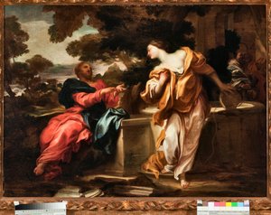 Cristo y la mujer samaritana en el pozo de Jacob. Pintura de Gregorio de Ferrari de Gregorio De Ferrari
