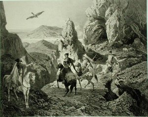 Caza de Halcones cerca de Ereván, Armenia, lámina 20 de un libro sobre el Cáucaso, grabado por Eugene Ciceri y Adolphe Jean-Baptiste Bayot, publicado por Alfred Leon Lemercier, París de Grigori Grigorevich (after) Gagarin