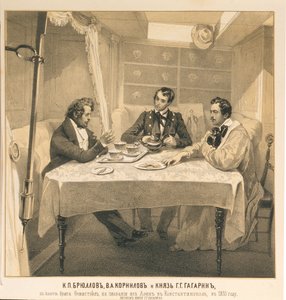 Karl Bryullov, Vladimir Kornilov y el Conde Grigori Gagarin a bordo del bergantín Themistocles, 1835 de Grigori Grigorevich Gagarin