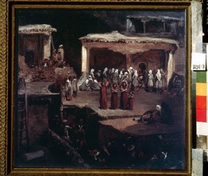La ceremonia fúnebre en Daguestán. Obra de Grigori Grigorievich Gagarin (1810-1893), óleo sobre cartón, arte ruso del siglo XIX. de Grigori Grigorevich Gagarin