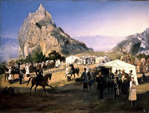 ""El vivac del Regimiento de Dragones de Nizhny Novgorod (Nizhny Novgorod) en Karaagach"" Pintura de Grigori Grigorievich Gagarin (Gagarin) (1810-1893) Museo Estatal Ruso San Petersburgo de Grigori Grigorevich Gagarin
