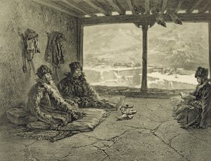 Conferencia de Sharia en Khosrakh, Daguestán, lámina 50 de un libro sobre el Cáucaso, grabado por Adolphe Mouilleron, publicado por Alfred Leon Lemercier, París, 1847 de Grigori Grigorevich Gagarin