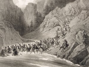 Tcherkersseians en una incursión cerca del Mar Negro, lámina 4, de un libro sobre el Cáucaso, grabado por Eugene Ciceri (1813-90) y Adolphe Jean-Baptiste Bayot (1810-66), publicado por Alfred Leon Lemercier