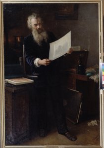 "La primera impresión. Retrato del artista Ivan Ivanovich Shishkin (1832-1898) mirando una de sus obras que acaba de terminar. Pintura de Grigory (Grigoriy, Grigory) Grigoryevich Myasoyedov (