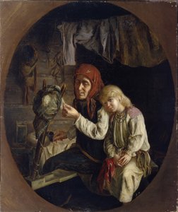 Lección de hilado, 1859 de Grigori Grigoryevich Myasoedov