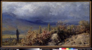 Vue de la Crimee en automne (Vista de Crimea en otoño). Peinture de Grigori (Grigoriy, Grigory) Grigoryevich Myasoyedov (Myasoedov, Miasoedov) (1834-1911), huile sur toile. de Grigori Grigoryevich Myasoedov