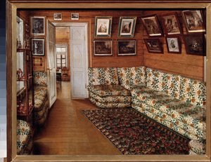 La sala de recepción de una casa solariega - Pintura de Grigori Vasilyevich Soroka (1823-1863), óleo sobre lienzo - Arte ruso del siglo XIX - Museo Estatal de Historia y Arte al Aire Libre, Pskov (Rusia)