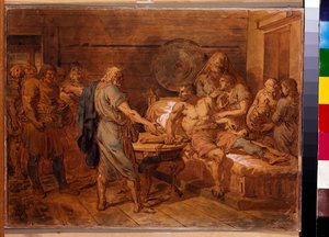 Apelación de Kuzma Minin (fallecido en 1616) al príncipe Dmitri Pozharsky (1577-1642) - Obra de Grigori Ivanovich Ugryumov (Ugrioumov) (1764-1823), acuarela y blanco sobre papel, hacia 1800 (31,6x42 cm) - (Apelación de Kuzma Minin a el príncipe Dmitry Pozh de Grigoriy Ivanovich Ugryumov