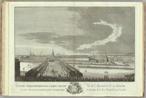 Nevsky Prospekt con vista a la Almirantazgo Libro del 50 aniversario de la fundación de San Petersburgo, 1753 de Grigory Anikeevich Kachalov