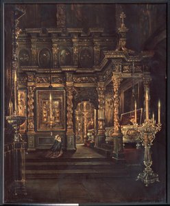 En la Catedral de la Asunción de la Santísima Virgen en Rostov (En la Catedral de la Asunción de la Santísima Virgen en Rostov) - Pintura de Grigori Vasilyevich Yurov (?-después de 1896), óleo sobre lienzo de Grigory Vasilievich Yurov