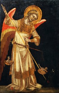 Un ángel protegiendo un alma del diablo de Ridolfo di Arpo Guariento