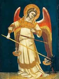 Arcángel Miguel pesando almas, circa 1354, por Guariento, témpera sobre tabla