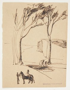 Paisaje Ideal. En primer plano, hombre con dos caballos de Gudrun Traustedt